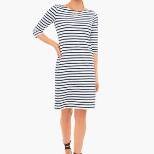 Saint James * Size 6 * PROPRIANO White dress with navy blue stripes